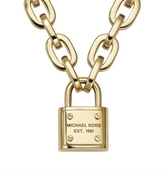 Michael Kors Chain Link Padlock Necklace 14k Gold Plated Stainless Steel NWT - Picture 7 of 16